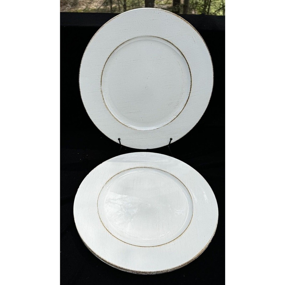 Hobby Lobby 13” Rustic Farm House CHARGER PLATES Set of 4 White & Brown